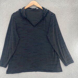 Chicos Top Womens 3 US Extra Large Black Striped Travelers Knit Hood Long Sleeve